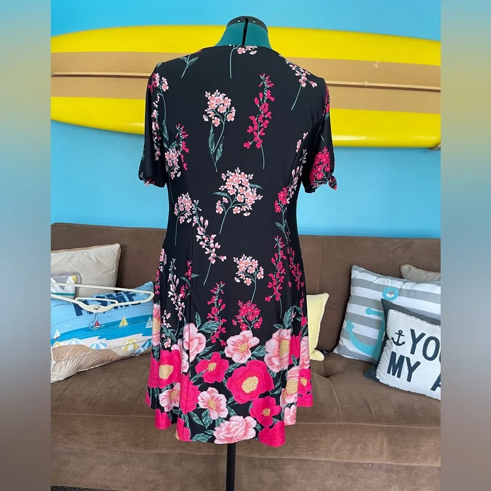 NY Collection Women’s Black Floral Dress Size Large - Picture 4 of 7